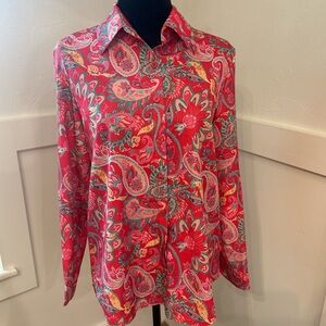 Green and Pink Paisley Blouse‎ with Long Sleeves